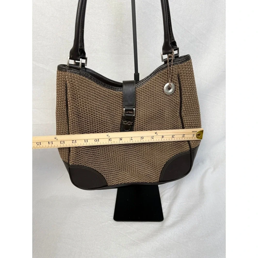 The Sak Brown Woven Shoulder Bag /Purse Dark Brown Faux Leather‎ Trim